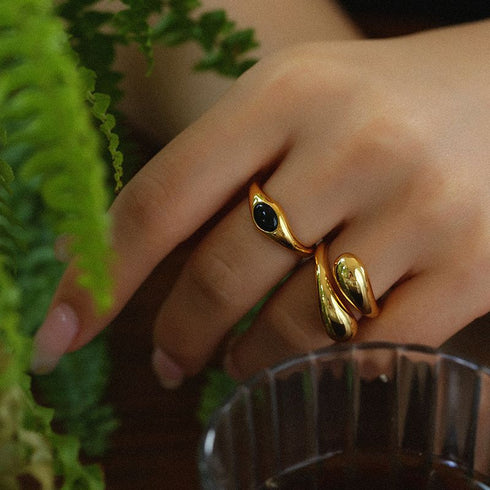 Water drop minimalist adjustable ring Gold Vermeil - Zafari Studio Jewelry
